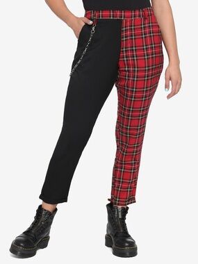 Red Plaid & Black Two-Tone Pants